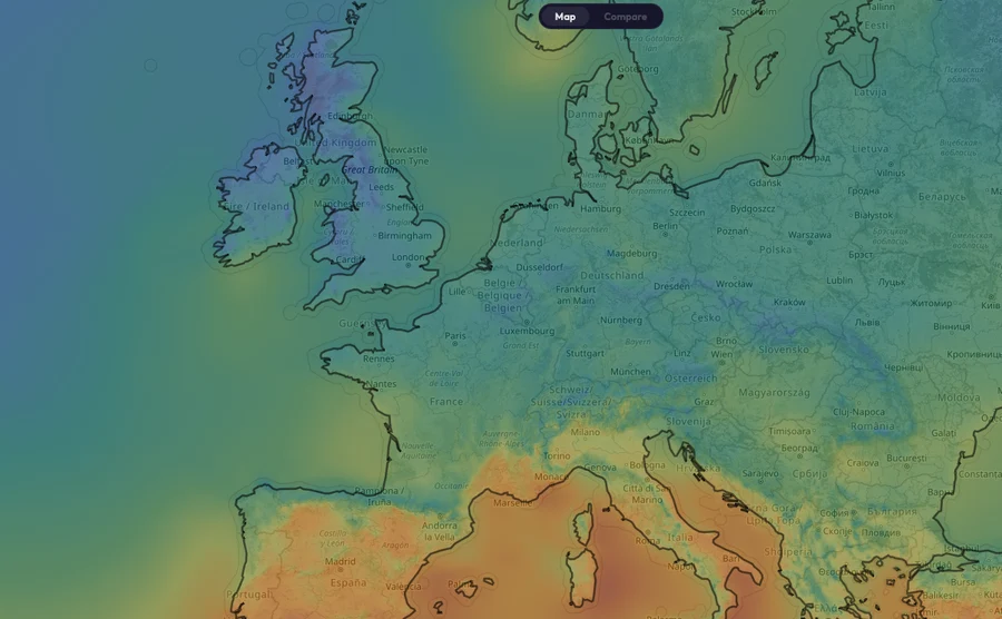 GeoRank map showing global sunshine heatmap